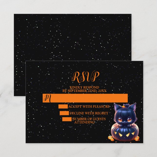 Halloween-Party Black Cat Pumpkin Horror Beängstig RSVP Karte (Vorne/Hinten)