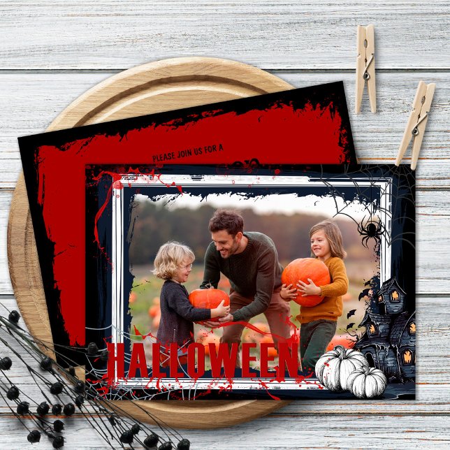 Halloween-Party Black Frame mit Pumpkins Foto Einladung (Von Creator hochgeladen)