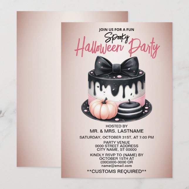 Halloween-Party Black Pink Cake Leckerei Spooky Einladung (Vorne/Hinten)