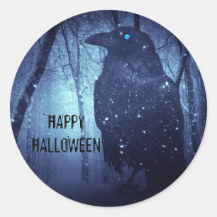 Halloween-Party Black Raven Crow Blue Forest Runder Aufkleber