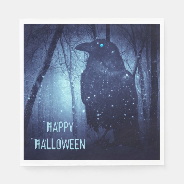 Halloween-Party Black Raven Crow Blue Forest Serviette (Vorderseite)