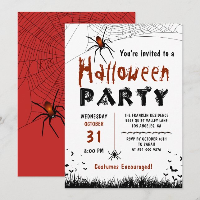 Halloween-Party Bloody Spiders Kostüm Party Einladung (Vorne/Hinten)