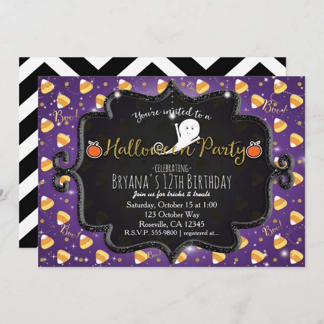 HALLOWEEN PARTY Candy Corn Ghost Invitation (Devant / Derrière)