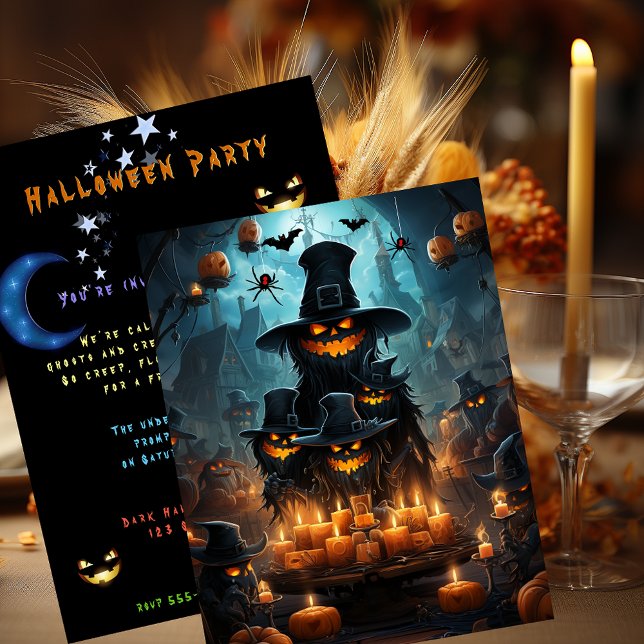 Halloween-Party Dark Creepy Pumpkins Fledermäuse S Einladung (Von Creator hochgeladen)
