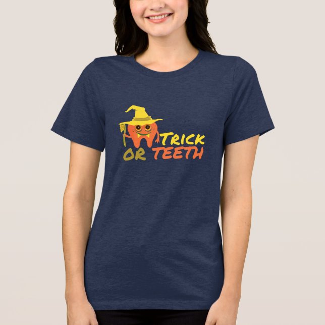 Halloween-Party Dental Hygienic Trick oder Zähne Tri-Blend Shirt (Vorderseite)