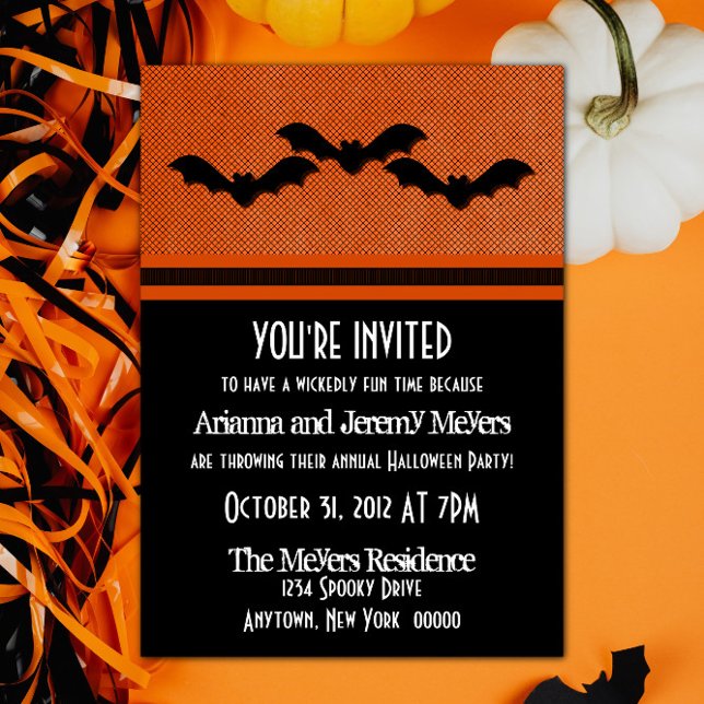 Halloween-Party der Creepe, Orange Einladung (Creepy Bats Halloween Party Invite - Orange)