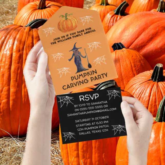 Halloween-Party der Familie Pumpkin Carving All In One Einladung (Von Creator hochgeladen)