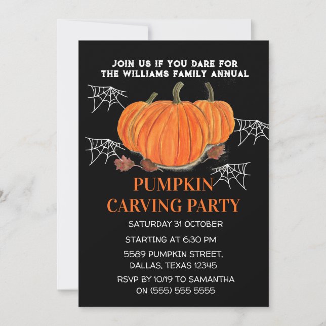 Halloween-Party der Familie Pumpkin Carving Einladung (Vorderseite)