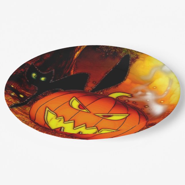 Halloween-Party der Nacht Pappteller (Schrägansicht)