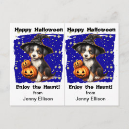 Halloween-Party der niedlichen Hexenpuppy-Schule Postkarte