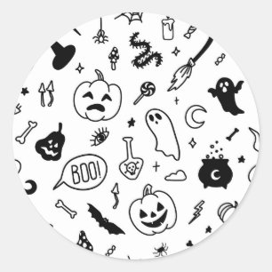 Halloween-Party-Doodmuster Runder Aufkleber