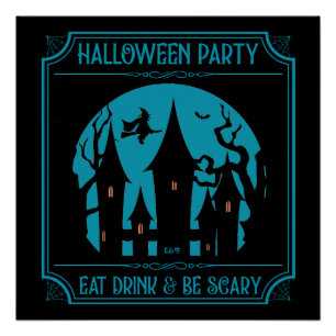 HALLOWEEN-PARTY, EAT, GETRÄNK & SEIN BEÄNGSTIGENDE POSTER