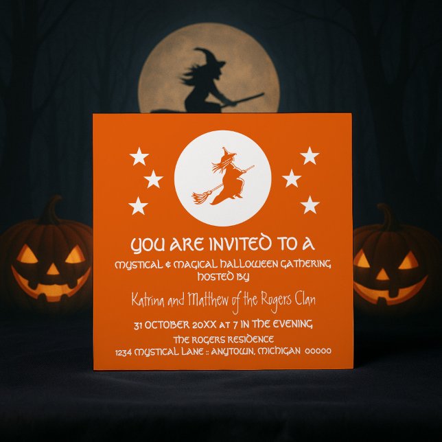 Halloween-Party einladen, Orange Einladung (Orange Bewitching Halloween Party Invitation)