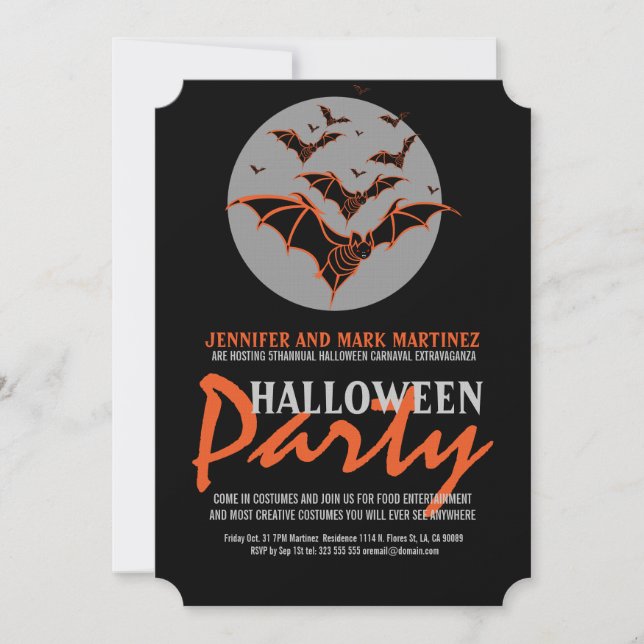 Halloween-Party Einladen von Schwarz- und Orangenb Einladung (Vorderseite)