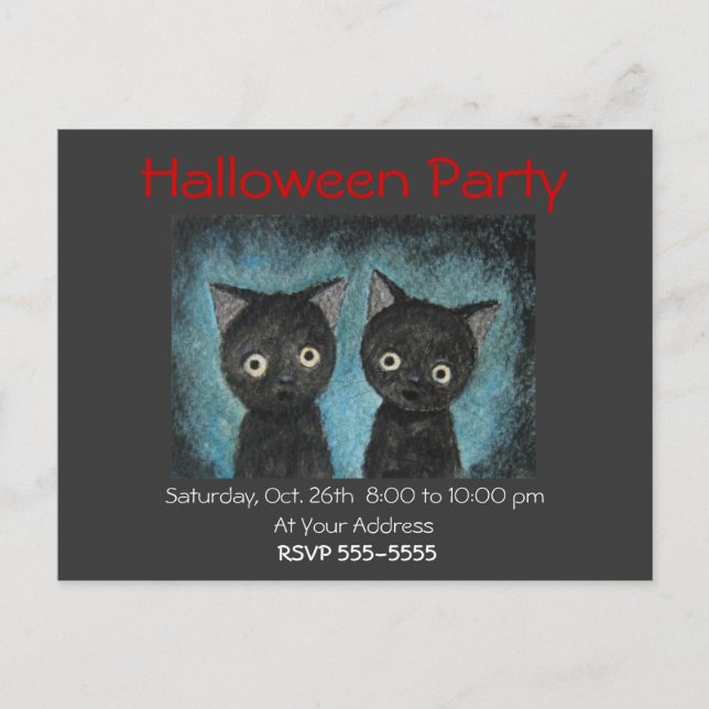 Halloween-Party Einladung Black Cat Post Card (Vorderseite)