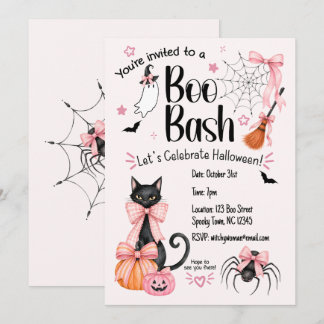 Halloween-Party-Einladung Girly Pink und Schwarz Einladung