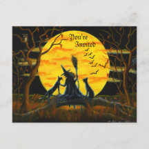 Halloween, Party, Einladung, Hexe, Schwarz, Katzen