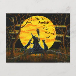 Halloween, Party, Einladung, Hexe, Schwarz, Katzen Einladung