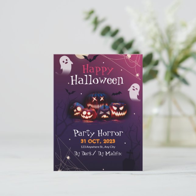 Halloween-Party Einladung, Horror Party Halloween Postkarte (Stehend Vorderseite)