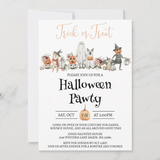 Halloween-Party Einladung, Kinder und Hunde pfeife Einladung (Vorderseite)