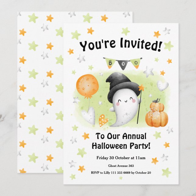 Halloween-Party Einladung Little Boo (Vorne/Hinten)