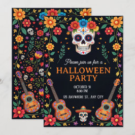 Halloween-Party Einladung mit farbenfrohen Schädel