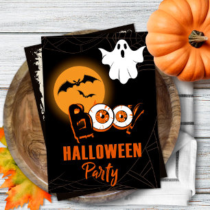 Halloween-Party Einladung mit Ghost Boo und Moon