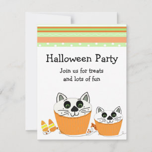 Halloween-Party-Einladung mit Katzen-Cupcake Einladung