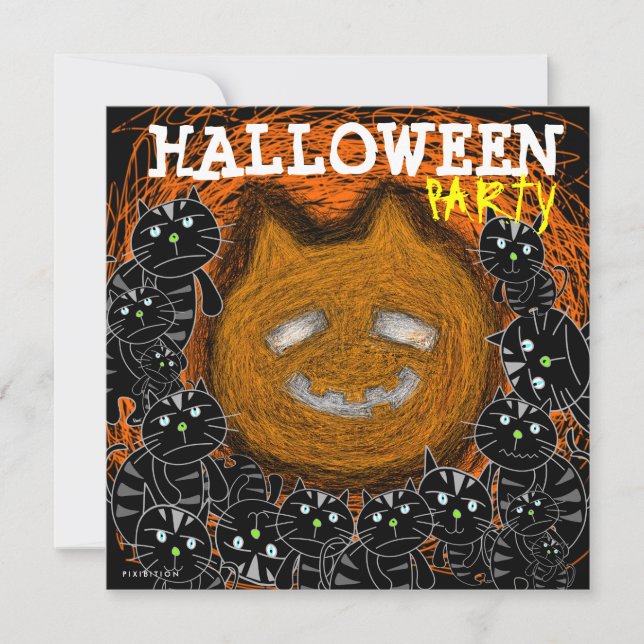 Halloween-Party Einladung Pumpkin Kat Gesicht (Vorderseite)