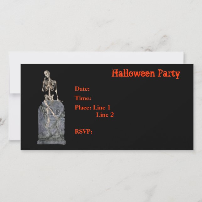 Halloween-Party Einladung Skeleton Grabstein Card (Vorderseite)