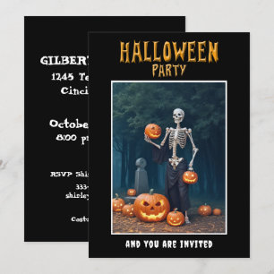 Halloween-Party-Einladung Skelett unter Kürbissen Einladung