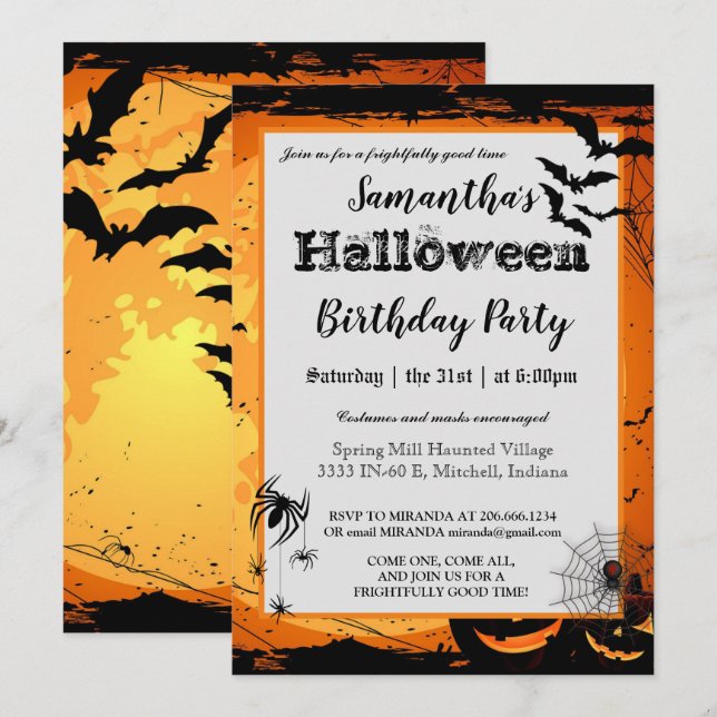 Halloween Party Einladung Spooky Bats (Vorne/Hinten)