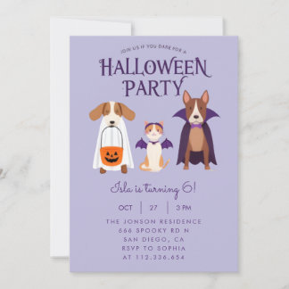 Halloween-Party-Einladung Süßer Hund Katze Flederm Einladung