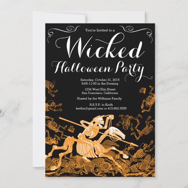 Halloween-Party Einladung: Vintages Skelett Einladung (Vorderseite)