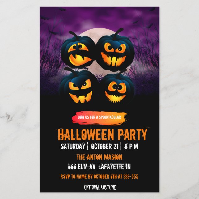 Halloween-Party-Einladung vollständig anpassbar Flyer (Vorne)