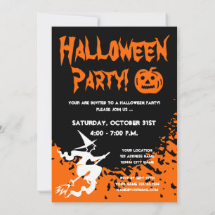 Halloween-Party-Einladungen mit Kürbis und Hexe Einladung