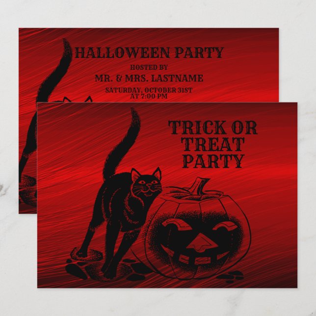 Halloween-Party Evil Black Cat Pumpkin Red Beängst Einladung (Vorne/Hinten)