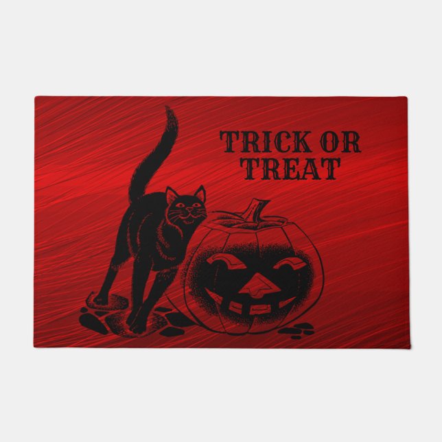 Halloween-Party Evil Black Cat Pumpkin Red Beängst Fußmatte (Vorderseite)