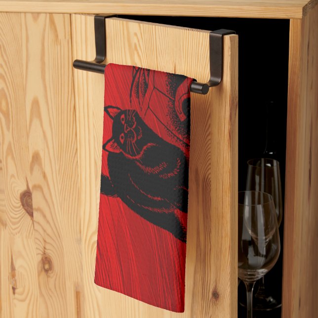 Halloween-Party Evil Black Cat Pumpkin Red Beängst Geschirrtuch (Drittel gefaltet)