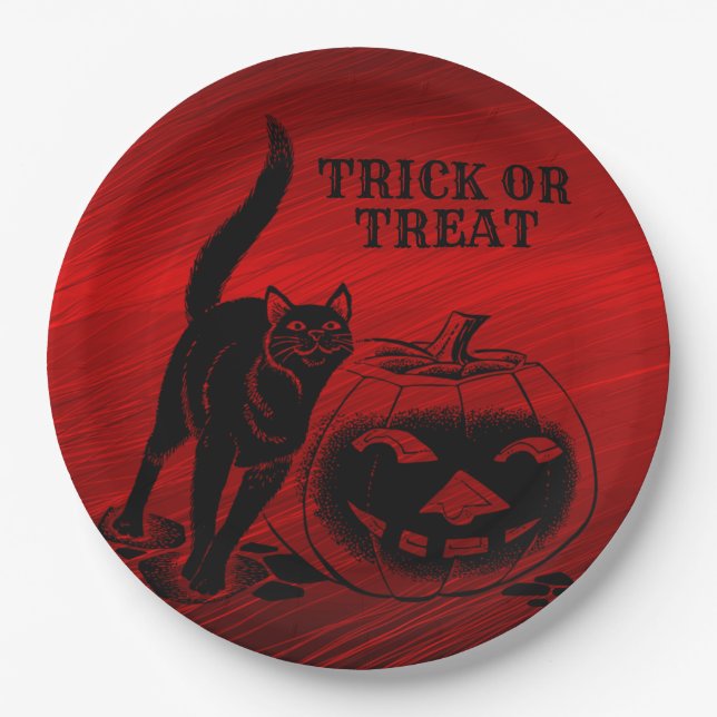 Halloween-Party Evil Black Cat Pumpkin Red Beängst Pappteller (Vorderseite)