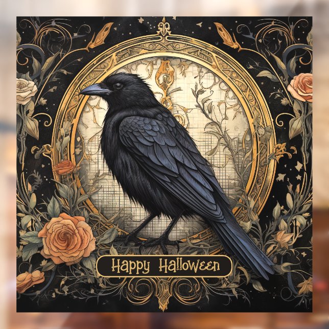 Halloween-Party Evil Black Crow Orange Blume Fensteraufkleber (Blatt 2)