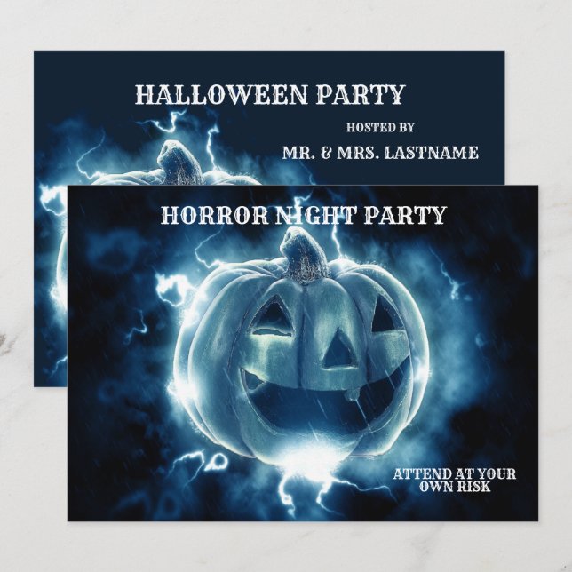 Halloween-Party Evil Blue Pumpkin Horror Beängstig Einladung (Vorne/Hinten)