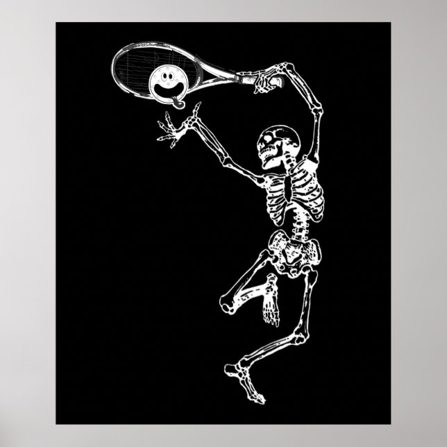 Halloween-Party Funny Pickleball Skelettspieler Poster (Vorne)