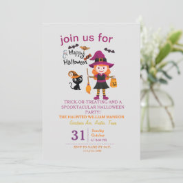 Halloween-Party für Kinder mit niedlicher Hexenkle Einladung