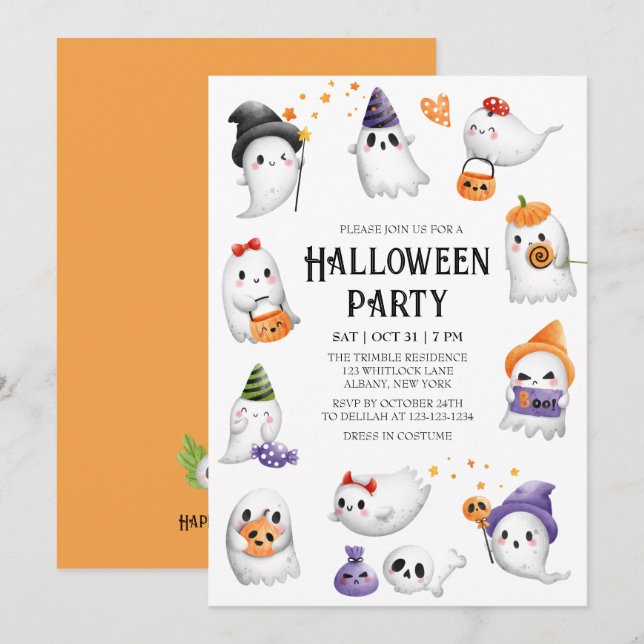 Halloween-Party für niedliche Ghost-Rahmen-Kostüme Einladung (Vorne/Hinten)