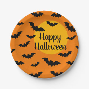 Halloween-Party für orange und schwarze Fledermäus Pappteller