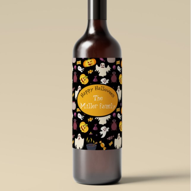Halloween-Party für personalisierte Familienname Weinetikett (Von Creator hochgeladen)