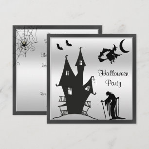 Halloween-Party für schwarze und silberne Silhouet Einladung