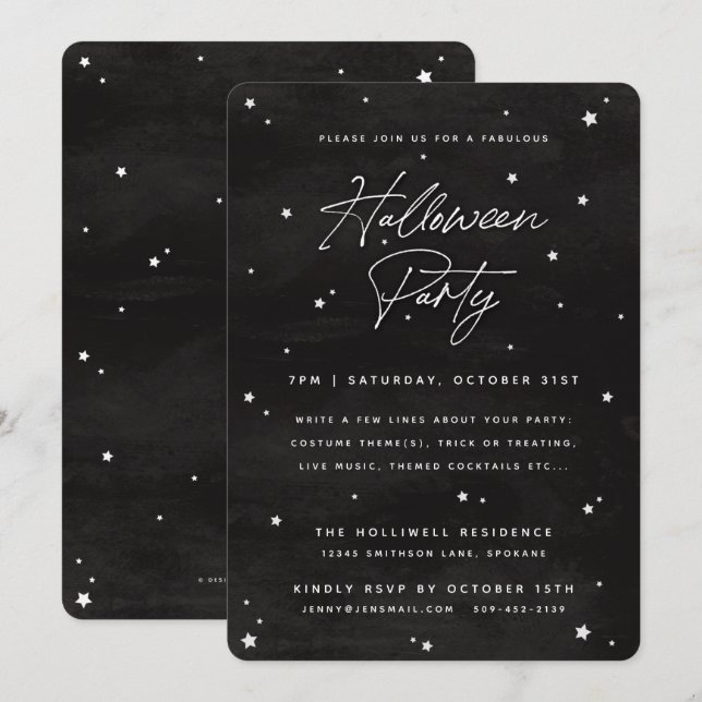 Halloween-Party für schwarze+weiße Skripte Einladung (Vorne/Hinten)