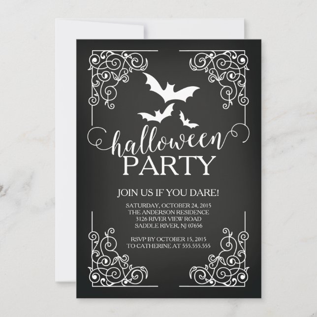 Halloween-Party für Vintage Fledermäuse Einladung (Vorderseite)